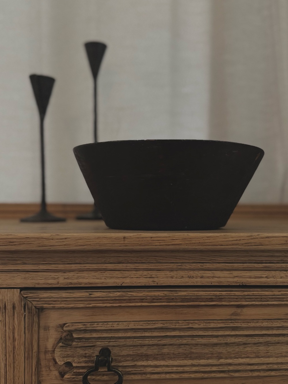 Large Dark Wood Bowl Rustic Blackened Wood Decorative Centerpiece